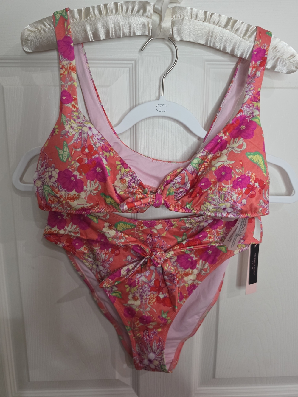 Floral Knot Front Bikini Set - Pink